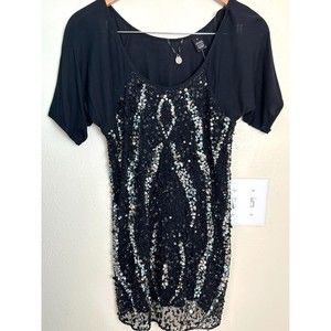 BKE Boutique Blouse Women's Small Black Beaded Sequin Lined Top Small Glam